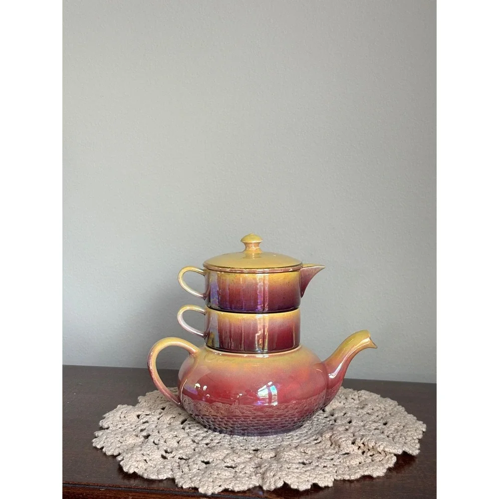 Vintage Royal Winton Grimwades stackable 4-pc tea set luster rainbow art deco
